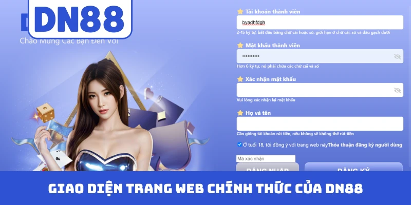 Giao diện trang web chính thức của DN88