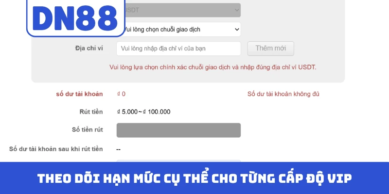 Theo dõi hạn mức cụ thể cho từng cấp độ VIP