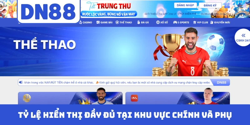 Tỷ lệ hiển thị đầy đủ tại khu vực chính và phụ